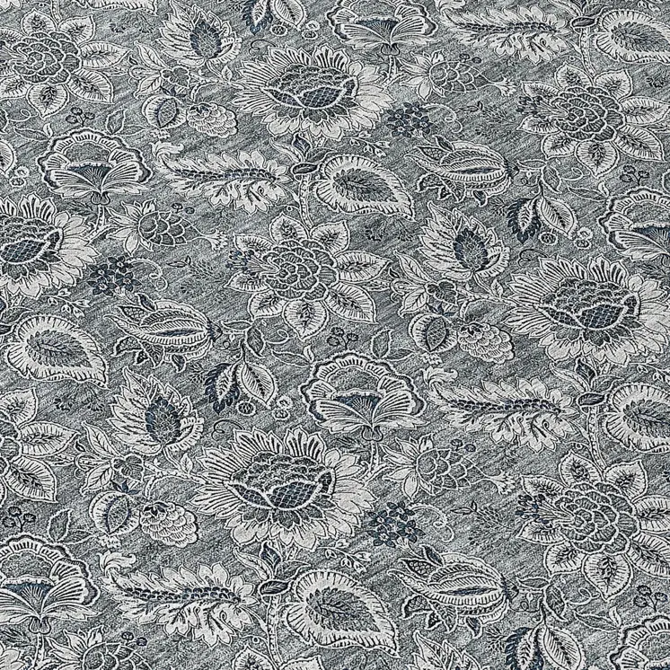 8' Gray Silver And Charcoal Round Floral Washable Indoor Outdoor Area Rug