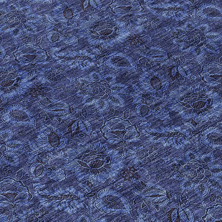 8' Navy Blue And Charcoal Round Floral Washable Indoor Outdoor Area Rug