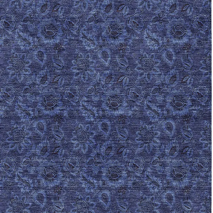8' X 10' Navy Blue And Charcoal Floral Washable Indoor Outdoor Area Rug