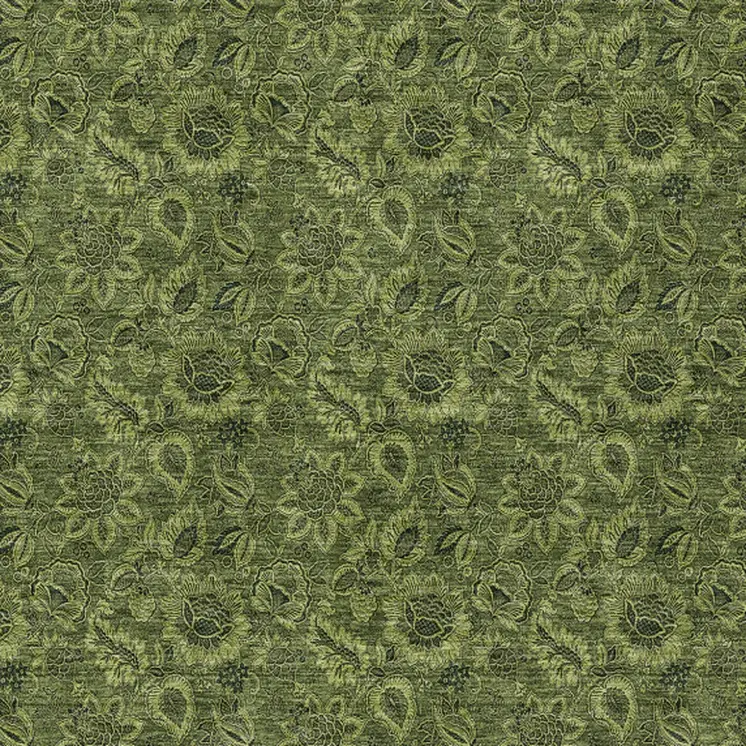 5' X 8' Olive Green And Fern Green Floral Washable Indoor Outdoor Area Rug