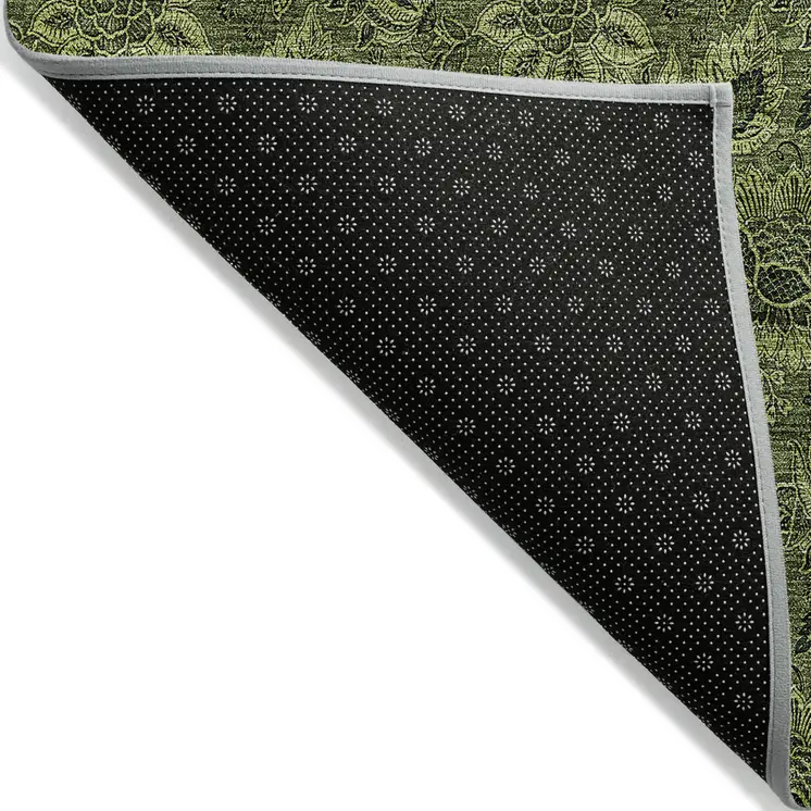 8' X 10' Olive Green And Fern Green Floral Washable Indoor Outdoor Area Rug