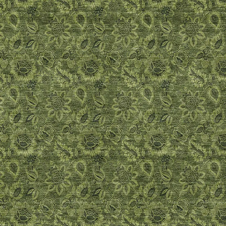 8' X 10' Olive Green And Fern Green Floral Washable Indoor Outdoor Area Rug