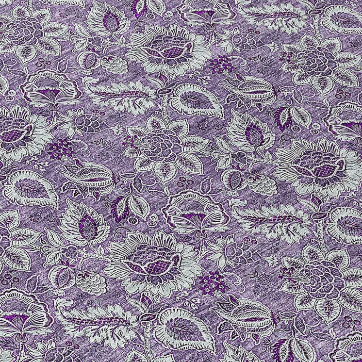 8' Purple Lilac And Lavender Round Floral Washable Indoor Outdoor Area Rug