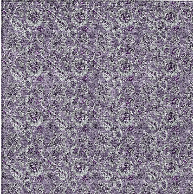 8' X 10' Purple Lilac And Lavender Floral Washable Indoor Outdoor Area Rug