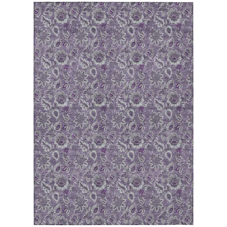 10' X 14' Purple Lilac And Lavender Floral Washable Indoor Outdoor Area Rug