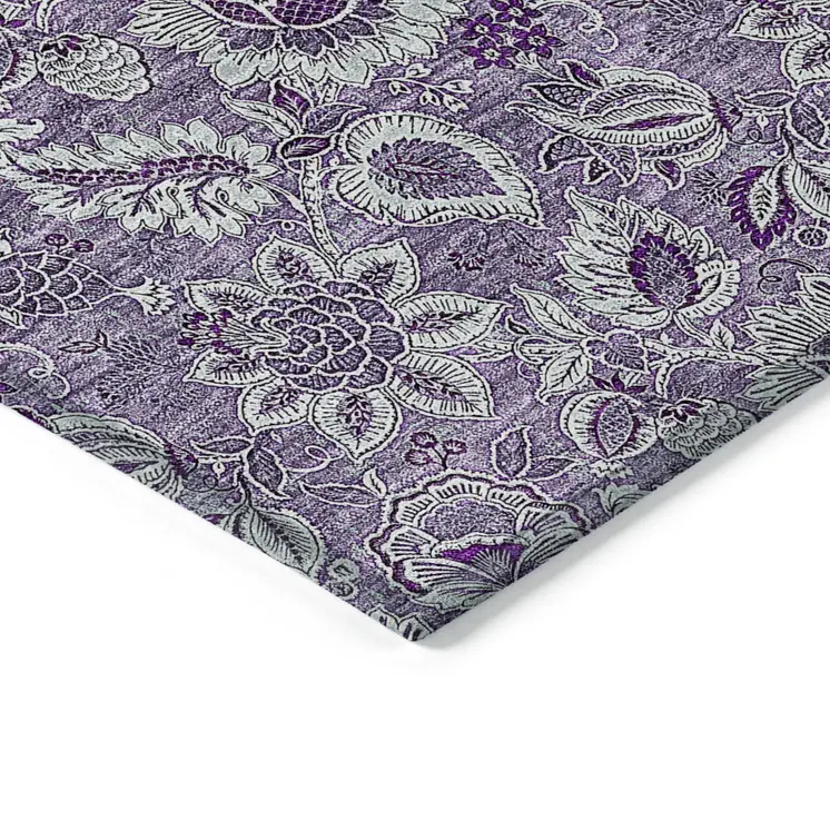 10' X 14' Purple Lilac And Lavender Floral Washable Indoor Outdoor Area Rug