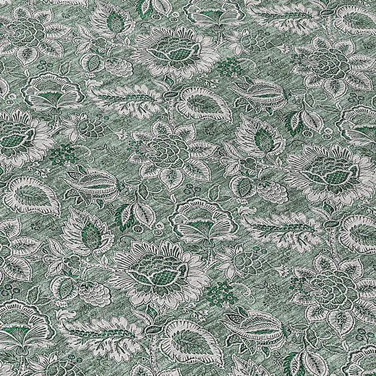 8' Sage Green And Silver Round Floral Washable Indoor Outdoor Area Rug