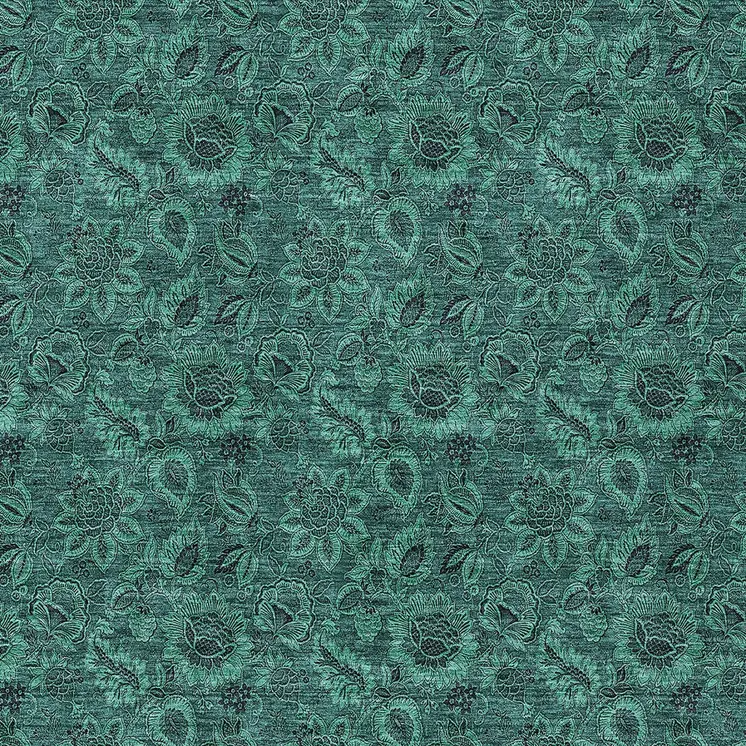 5' X 8' Teal Blue Green And Charcoal Floral Washable Indoor Outdoor Area Rug
