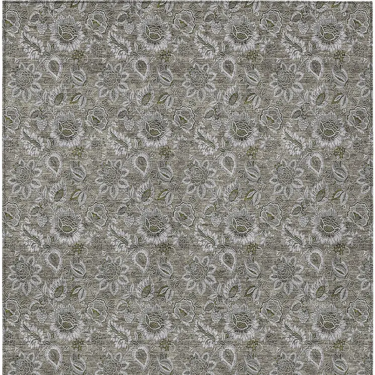 8' X 10' Taupe Brown And Beige Floral Washable Indoor Outdoor Area Rug
