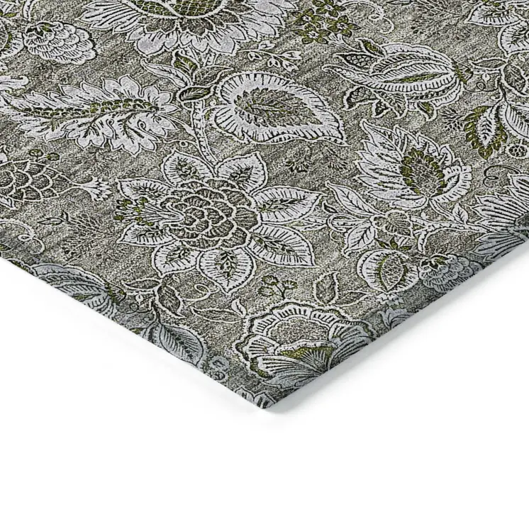 8' X 10' Taupe Brown And Beige Floral Washable Indoor Outdoor Area Rug