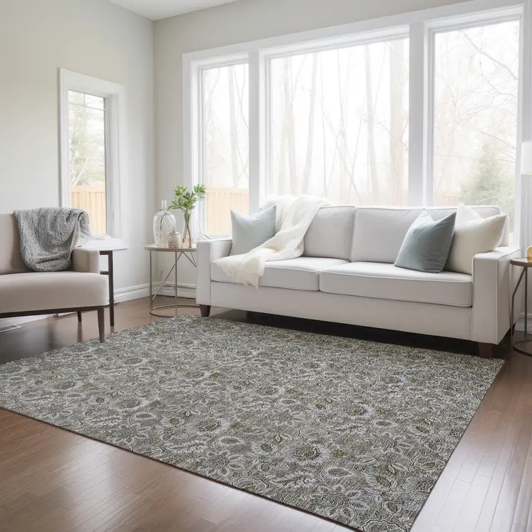 8' X 10' Taupe Brown And Beige Floral Washable Indoor Outdoor Area Rug