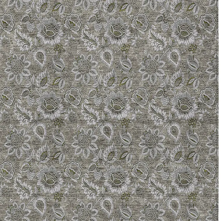 10' X 14' Taupe Brown And Beige Floral Washable Indoor Outdoor Area Rug