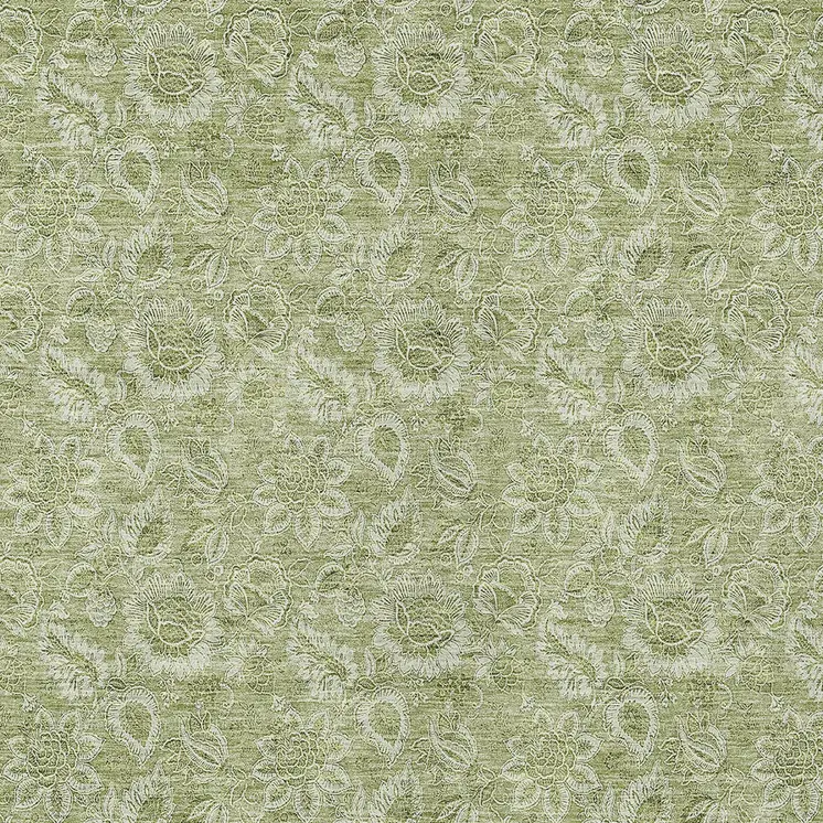 5' X 8' Green Floral Washable Indoor Outdoor Area Rug