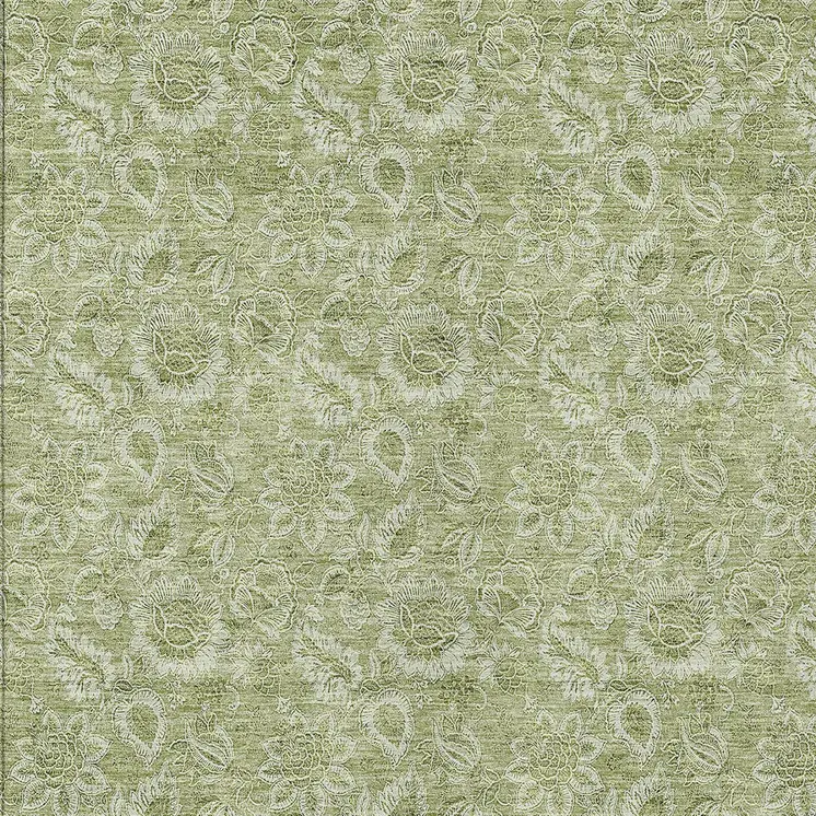 8' X 10' Green Floral Washable Indoor Outdoor Area Rug