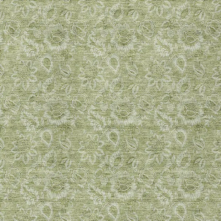 10' X 14' Green Floral Washable Indoor Outdoor Area Rug