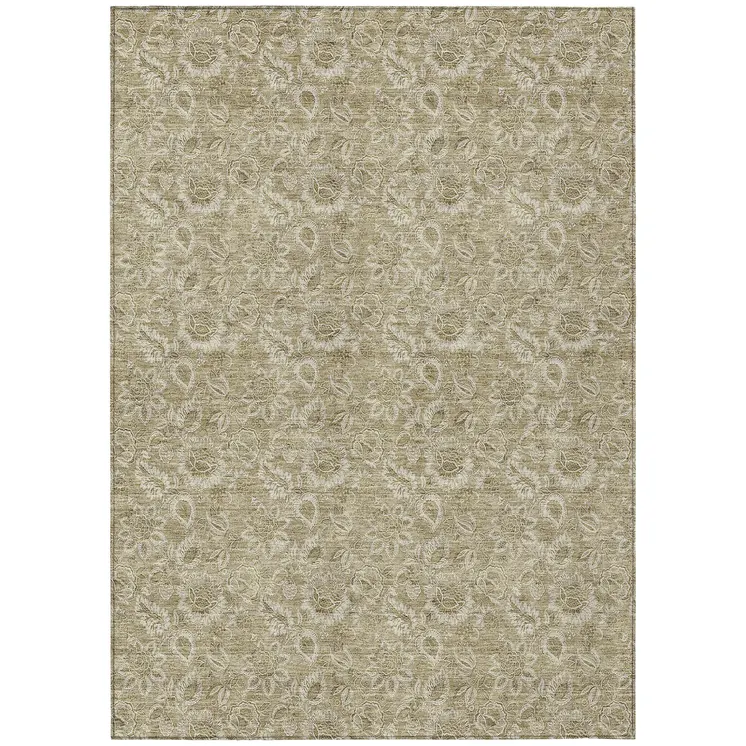 3' X 5' Beige Taupe And Brown Floral Washable Indoor Outdoor Area Rug