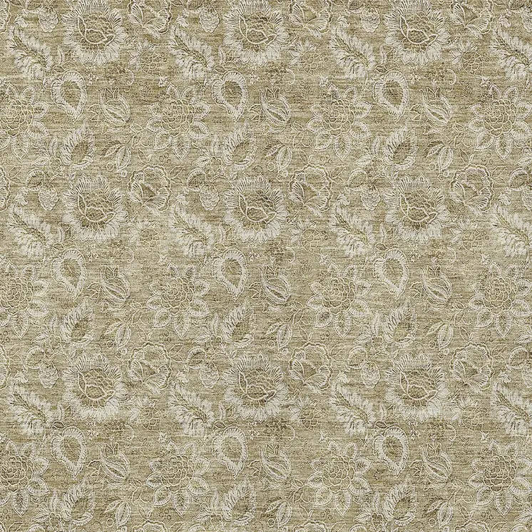 3' X 5' Beige Taupe And Brown Floral Washable Indoor Outdoor Area Rug