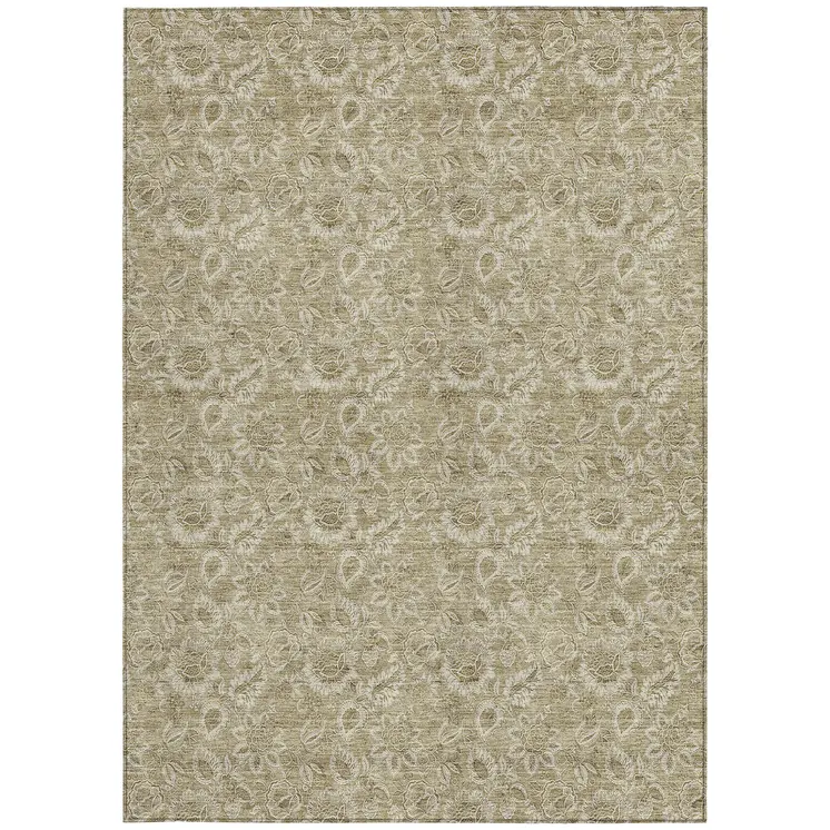 5' X 8' Beige Taupe And Brown Floral Washable Indoor Outdoor Area Rug