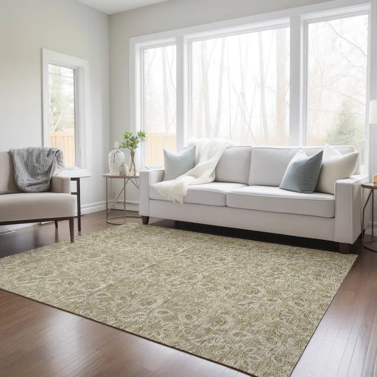5' X 8' Beige Taupe And Brown Floral Washable Indoor Outdoor Area Rug