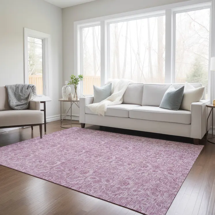 3' X 5' Blush Mauve And Pink Floral Washable Indoor Outdoor Area Rug