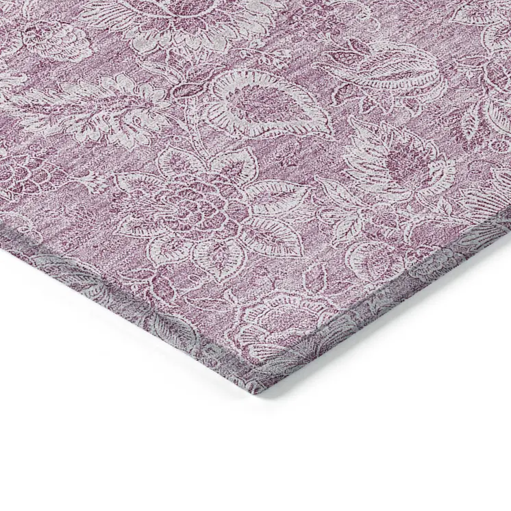 5' X 8' Blush Mauve And Pink Floral Washable Indoor Outdoor Area Rug