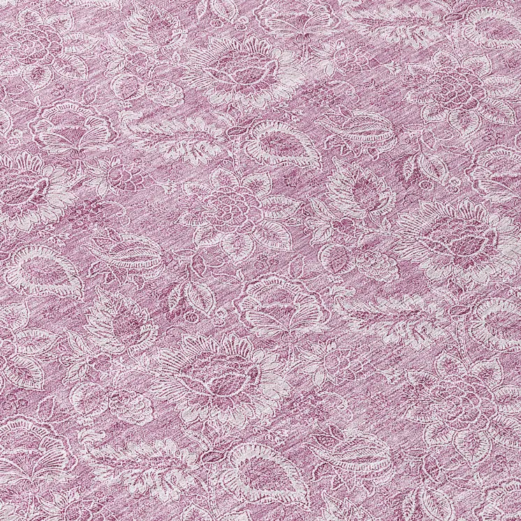 8' Blush Mauve And Pink Round Floral Washable Indoor Outdoor Area Rug