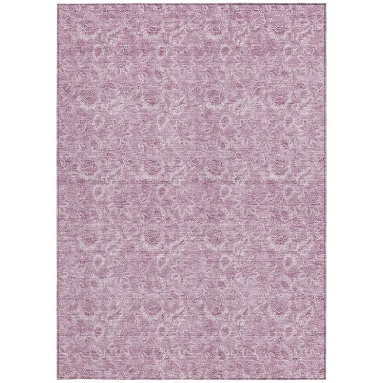 10' X 14' Blush Mauve And Pink Floral Washable Indoor Outdoor Area Rug