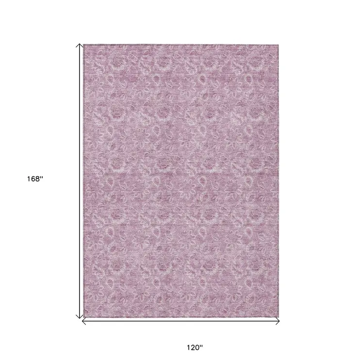 10' X 14' Blush Mauve And Pink Floral Washable Indoor Outdoor Area Rug