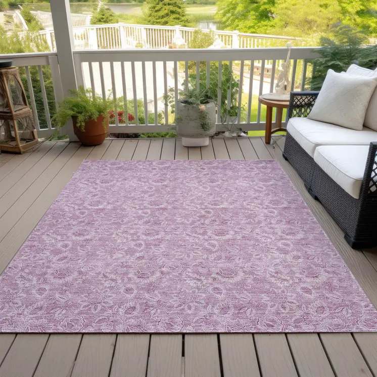10' X 14' Blush Mauve And Pink Floral Washable Indoor Outdoor Area Rug