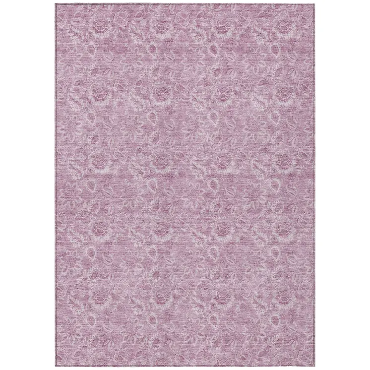 10' X 14' Blush Mauve And Pink Floral Washable Indoor Outdoor Area Rug