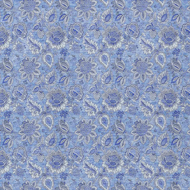 5' X 8' Navy Blue And Denim Blue Floral Washable Indoor Outdoor Area Rug