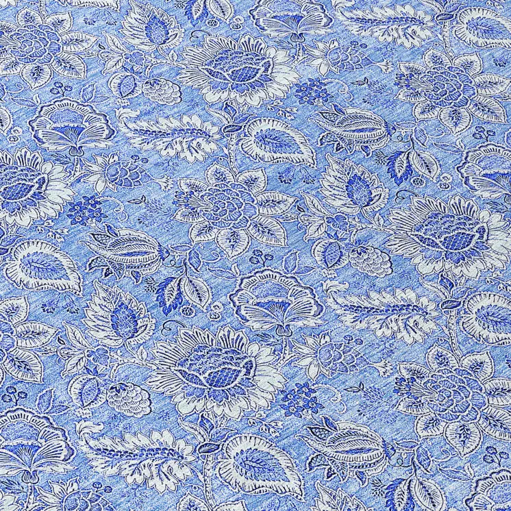 8' Navy Blue And Denim Blue Round Floral Washable Indoor Outdoor Area Rug
