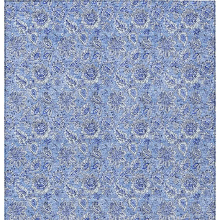 8' X 10' Navy Blue And Denim Blue Floral Washable Indoor Outdoor Area Rug