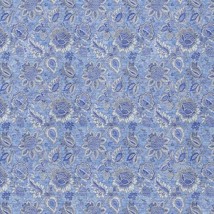 8' X 10' Navy Blue And Denim Blue Floral Washable Indoor Outdoor Area Rug