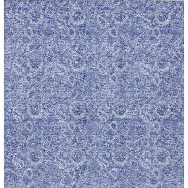 8' X 10' Denim Blue And Navy Blue Floral Washable Indoor Outdoor Area Rug