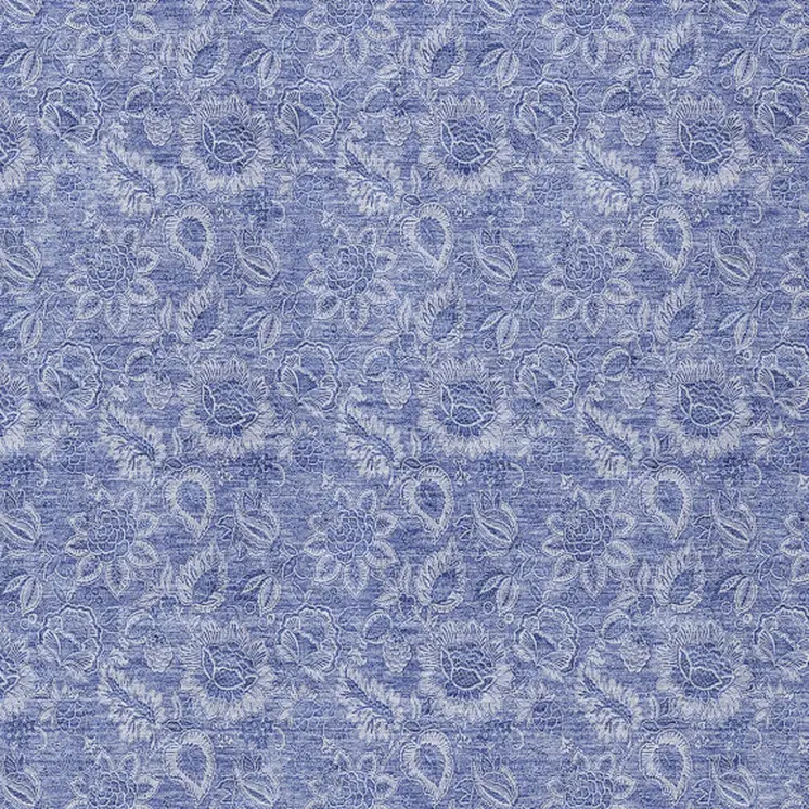 8' X 10' Denim Blue And Navy Blue Floral Washable Indoor Outdoor Area Rug