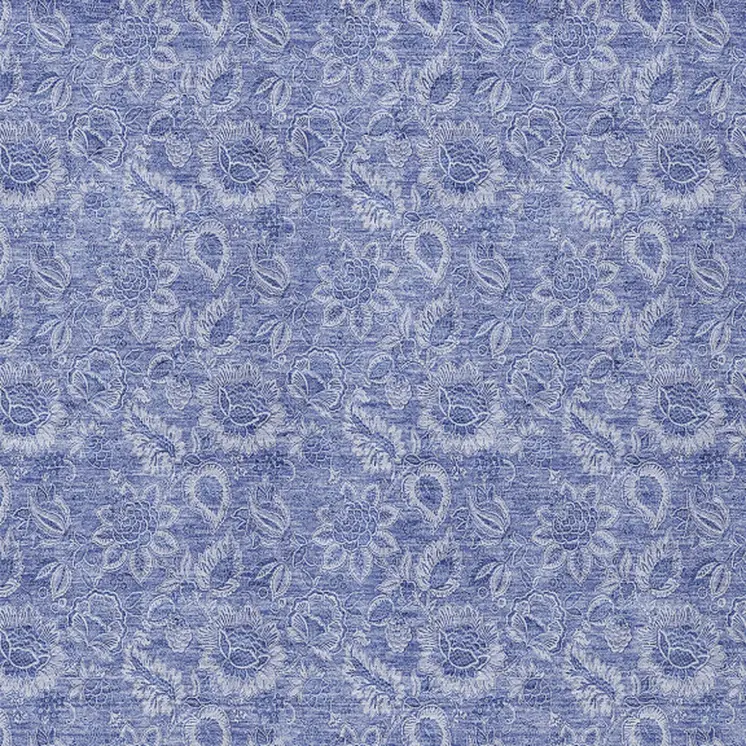 9' X 12' Denim Blue And Navy Blue Floral Washable Indoor Outdoor Area Rug