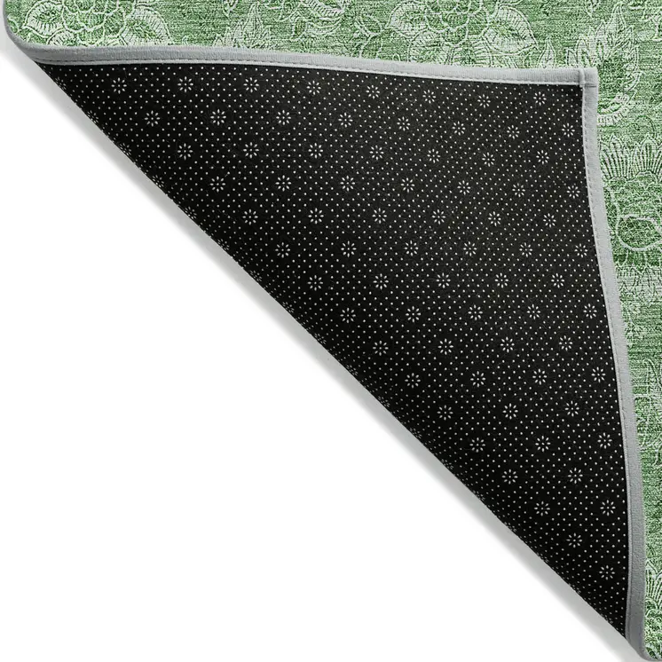 5' X 8' Green And Artichoke Green Floral Washable Indoor Outdoor Area Rug