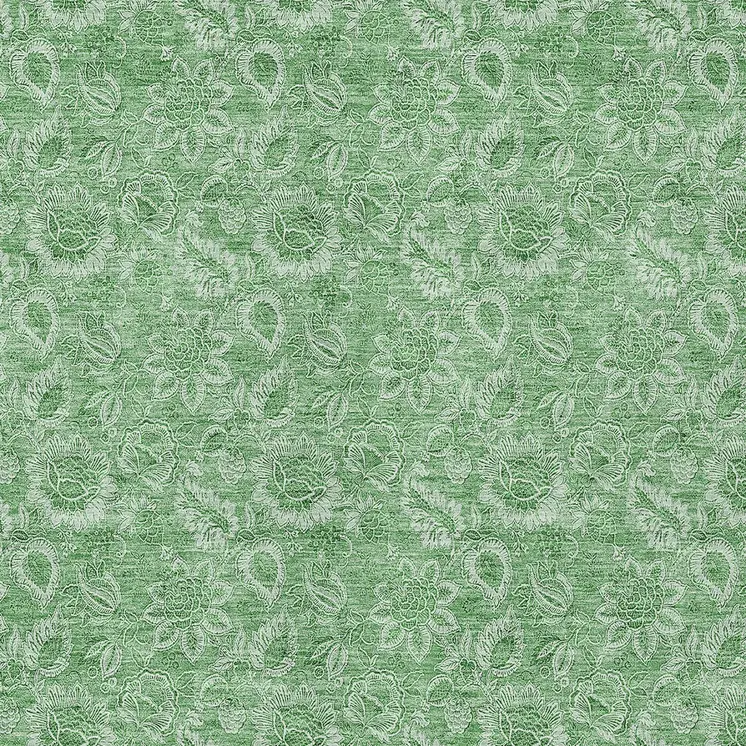 8' X 10' Green And Artichoke Green Floral Washable Indoor Outdoor Area Rug