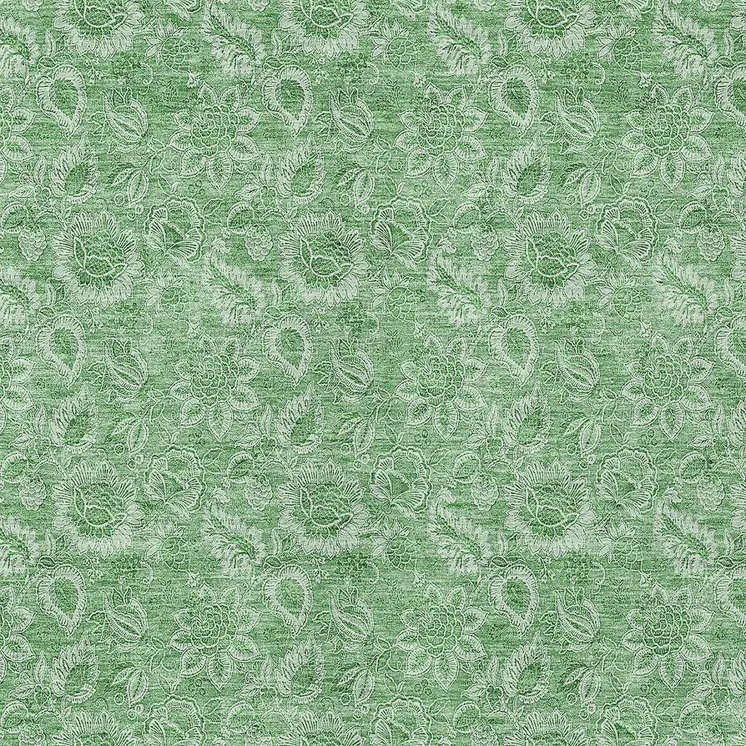 9' X 12' Green And Artichoke Green Floral Washable Indoor Outdoor Area Rug