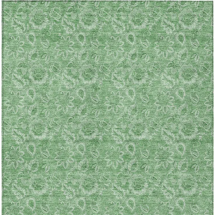 10' X 14' Green And Artichoke Green Floral Washable Indoor Outdoor Area Rug