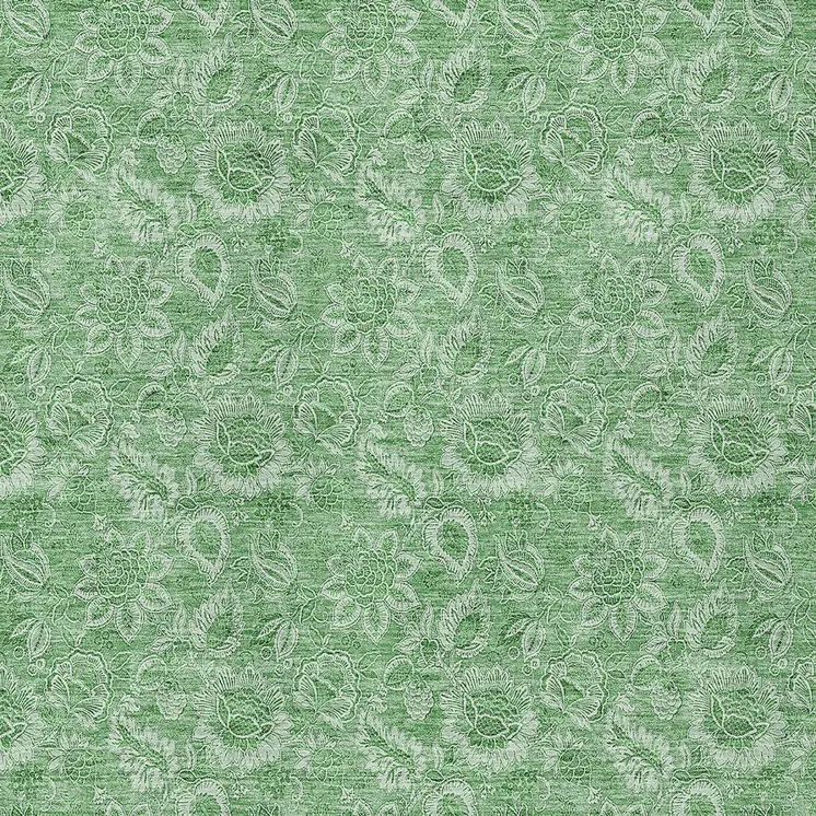 10' X 14' Green And Artichoke Green Floral Washable Indoor Outdoor Area Rug