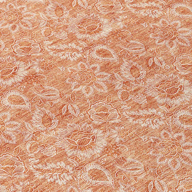 8' Salmon And Copper Round Floral Washable Indoor Outdoor Area Rug