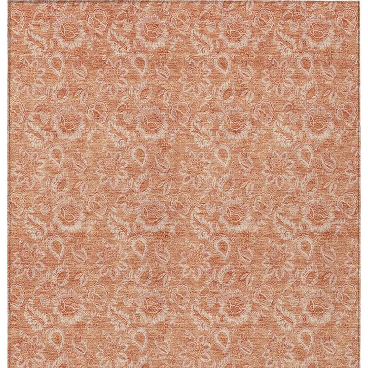 8' X 10' Salmon And Copper Floral Washable Indoor Outdoor Area Rug