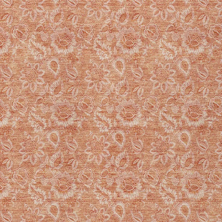 8' X 10' Salmon And Copper Floral Washable Indoor Outdoor Area Rug