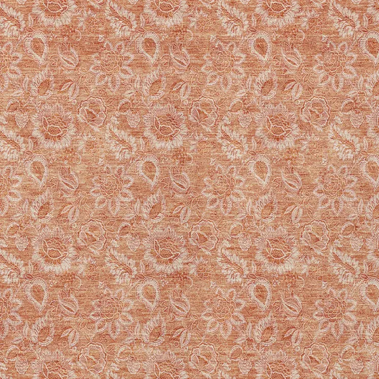 10' X 14' Salmon And Copper Floral Washable Indoor Outdoor Area Rug