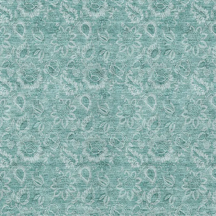 3' X 5' Teal Blue And Aqua Floral Washable Indoor Outdoor Area Rug
