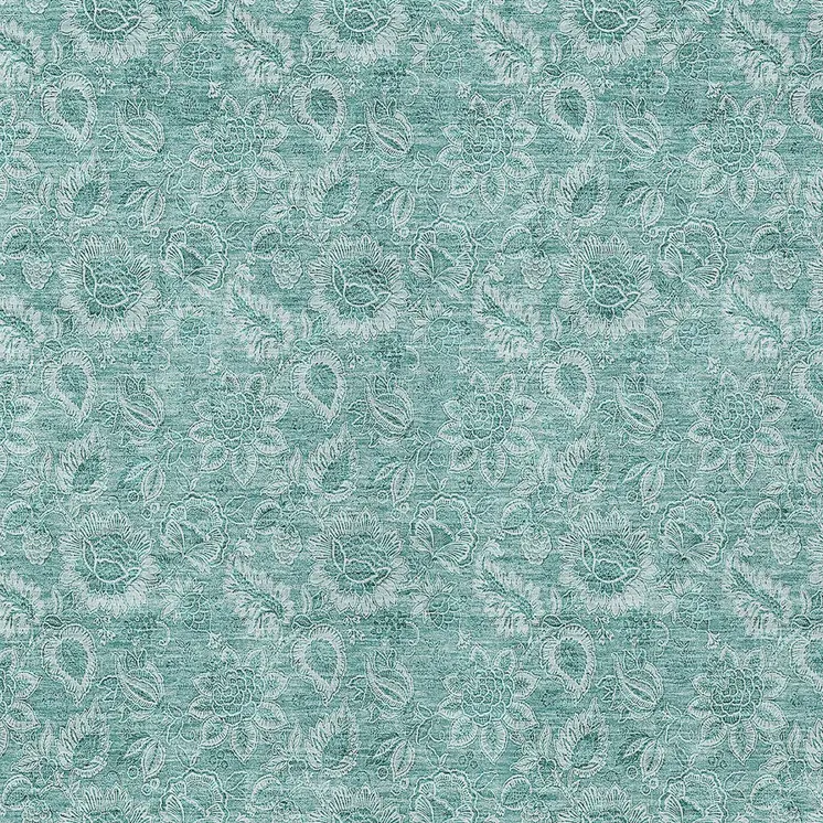 5' X 8' Teal Blue And Aqua Floral Washable Indoor Outdoor Area Rug