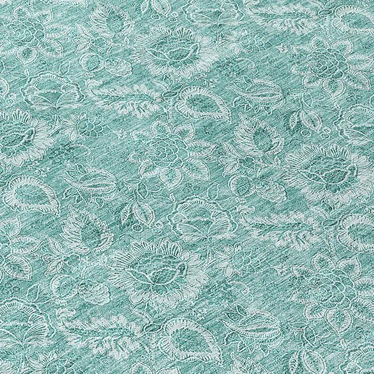 8' Teal Blue And Aqua Round Floral Washable Indoor Outdoor Area Rug