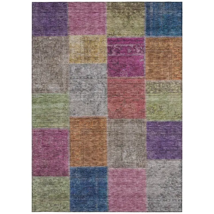 3' X 5' Copper Navy Blue And Gold Patchwork Washable Indoor Outdoor Area Rug